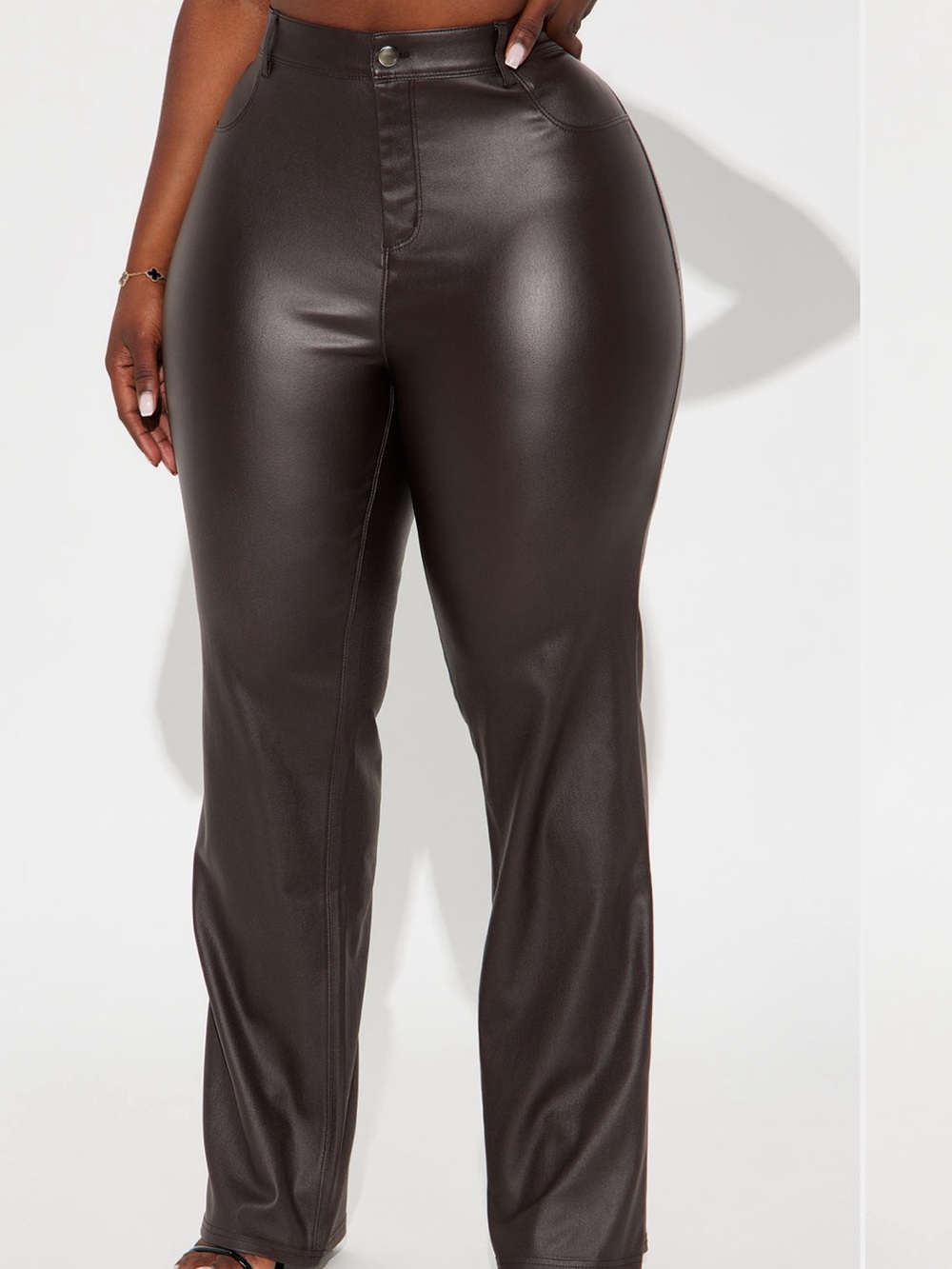 Fashion Nova Women's Faux Leather Straight Leg Pants - Dark Brown